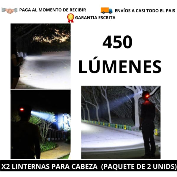 X2 LINTERNAS PARA CABEZA 450 LÚMENES (PAQUETE DE 2 UNIDADES)