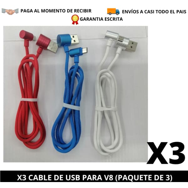 Tecno-Moda HN X3 C﻿ABLE DE USB PARA V8 (PAQUETE DE 3) comprar online tienda tecno-moda tecnomoda honduras hn virtual