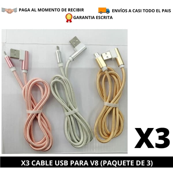 Tecno-Moda HN X3 C﻿ABLE USB PARA V8 (PAQUETE DE 3) comprar online tienda tecno-moda tecnomoda honduras hn virtual