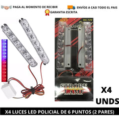 Tecno-Moda HN ﻿X4 LUCES LED POLICIAL DE 6 PUNTOS (2 PARES) comprar online tienda tecno-moda tecnomoda honduras hn virtual